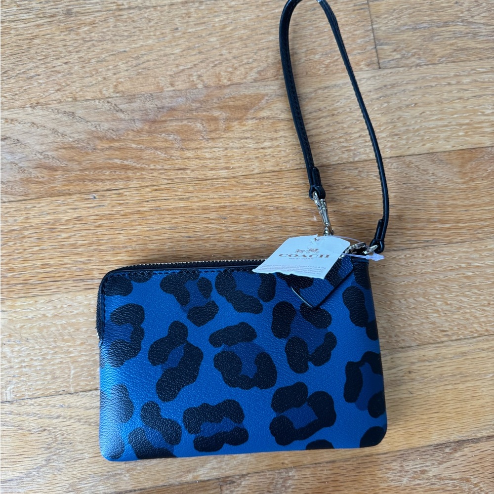 Coach Blue and Black Leopard Print Wristlet